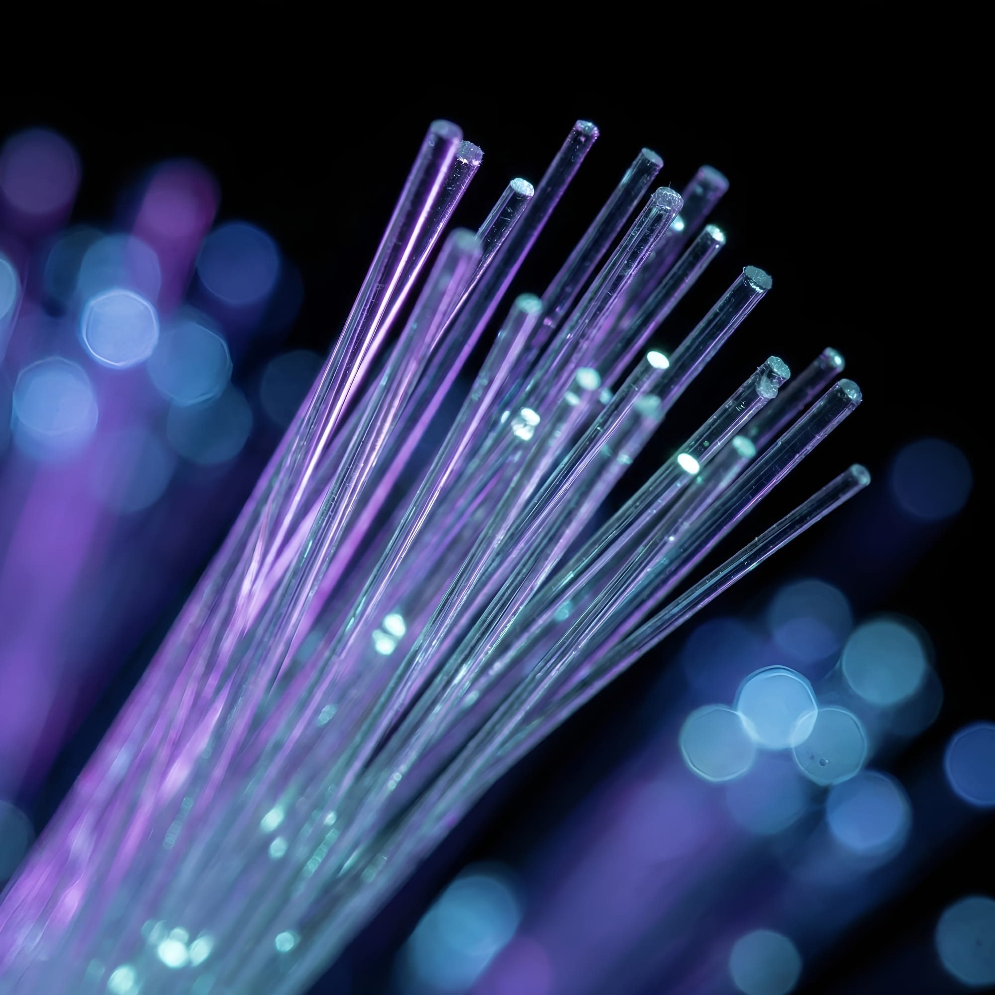 Image of Data Fibre ends in purplish glow