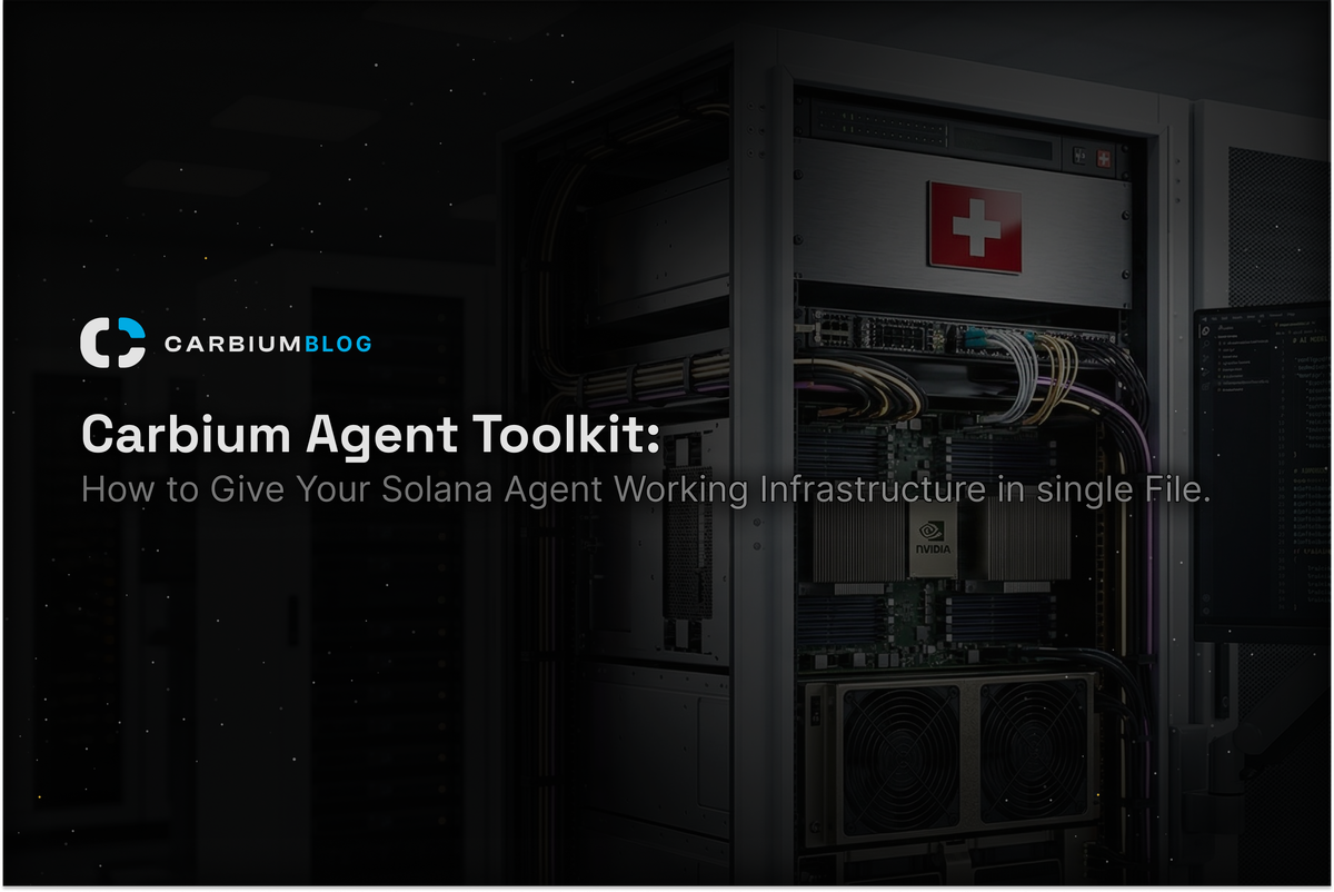 Carbium Agent Toolkit banner featuring Swiss AI Server Cluster